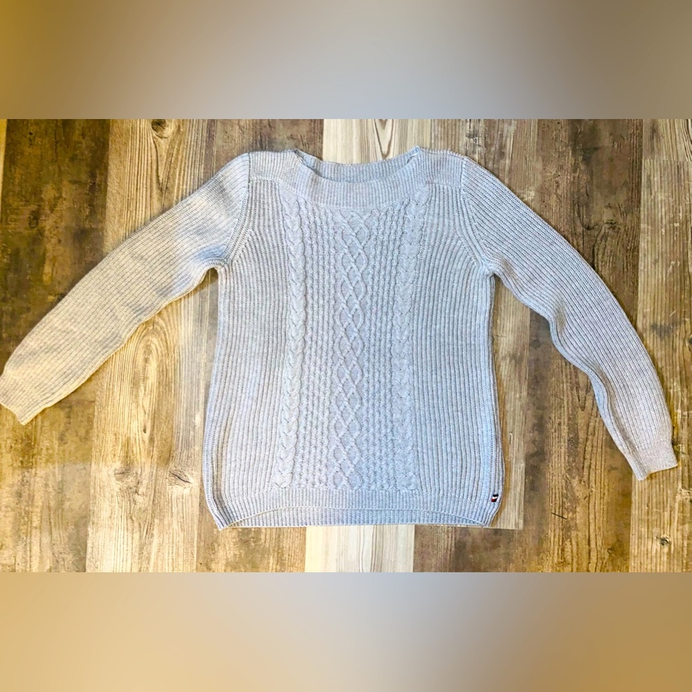 Tommy Hilfiger Boat Neck Cable Sweater, Grey, Size M